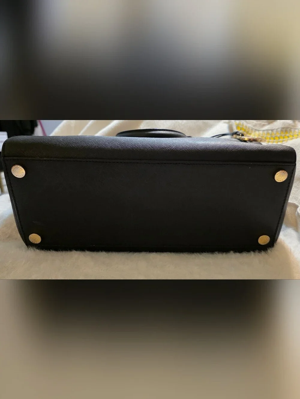 Michael Kors Black Dome Satchel with Gold MK Charm